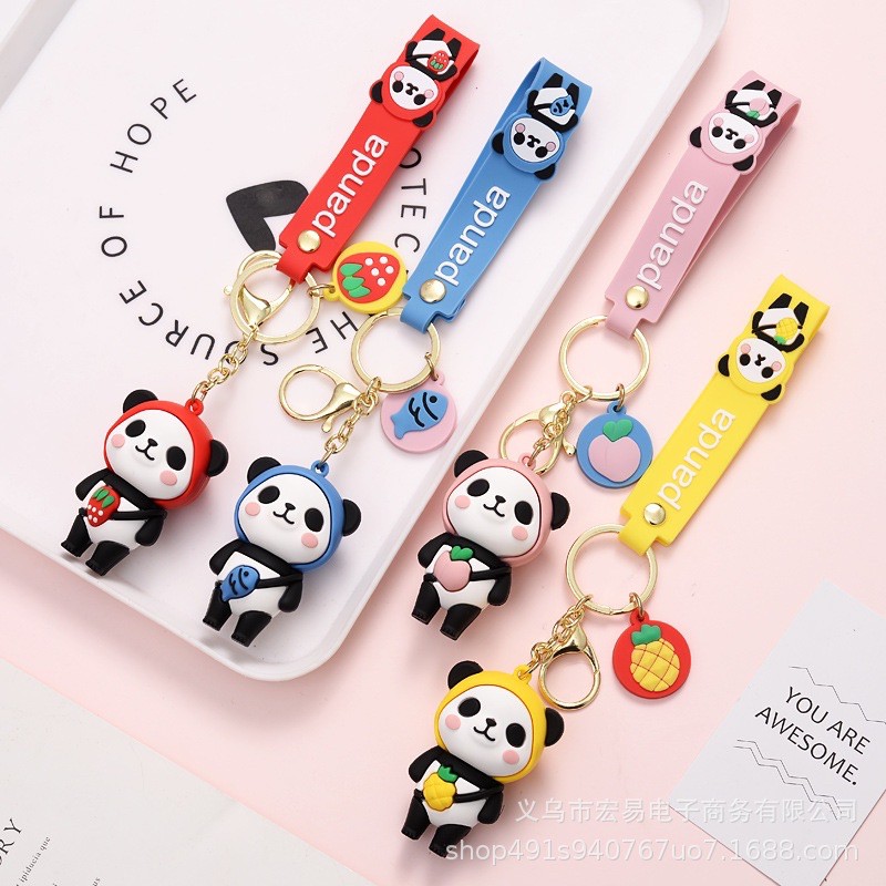 Móc khoá gấu trúc kèm dây và tag