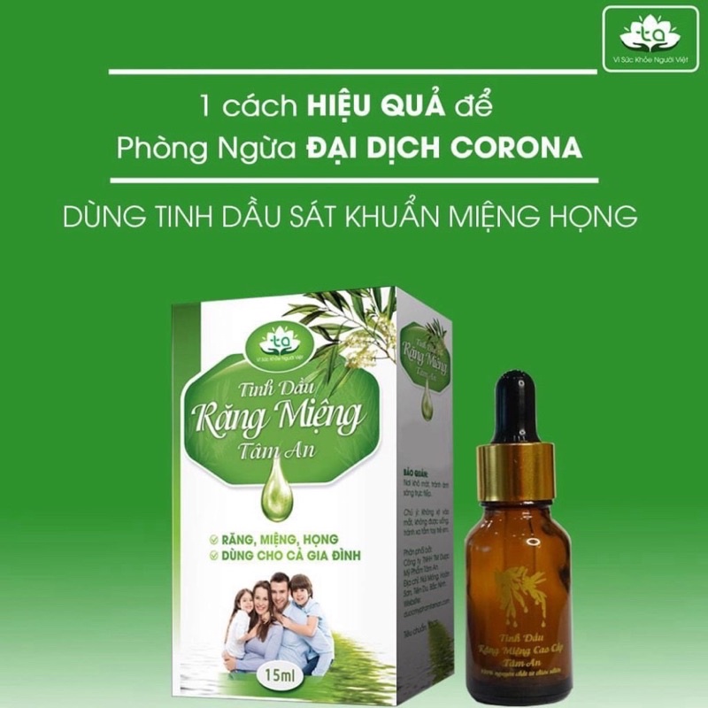 [CHÍNH HÃNG] Tinh dầu răng miệng Tâm An 15ml- Hỗ trợ trị các bệnh về răng miệng như hôi miệng, nấm miệng, nhiệt miệng, …