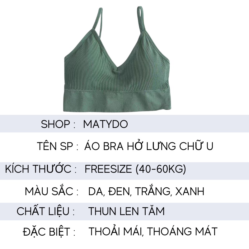 Áo bra nữ hở lưng chữ U MATYDO hai dây freesize 37-60kg BR01