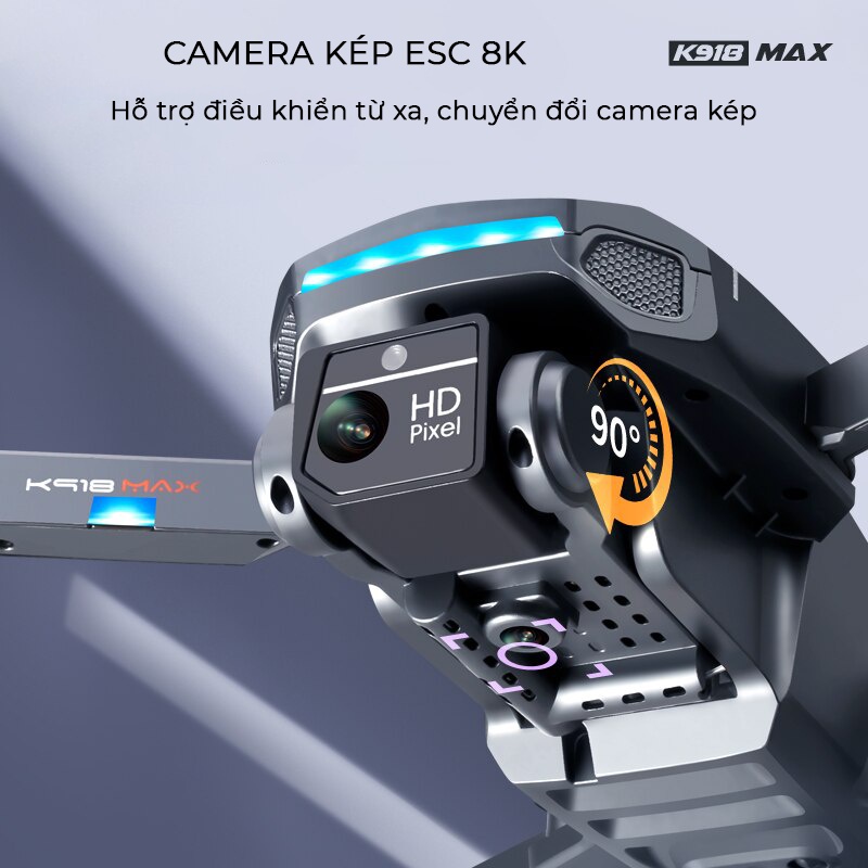 Flycam Drone Camera 4K K918 Max G.P.S Cảm Biến Tránh Vật Cản, Thời Gian Bay 25 Phút, Tầm Xa 2000m, Không Chổi Than