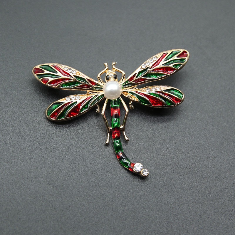 Trâm Cài Áo Hình Chuồn Chuồn Tráng Men Đính Ngọc Trai Tráng Men