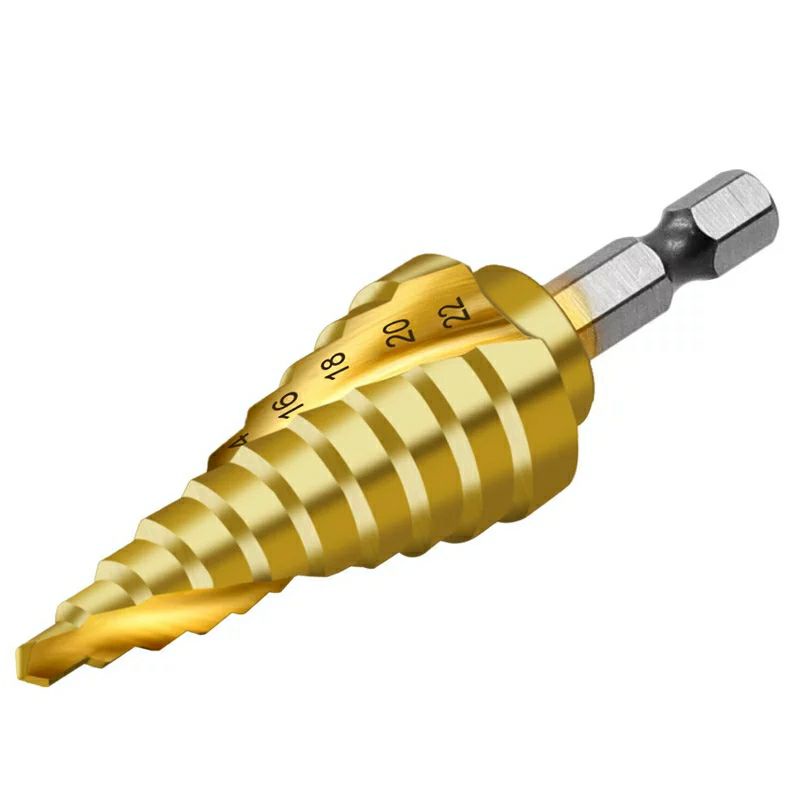 Mũi khoan tháp xoắn, khoan nón xoắn, Hss (4mm-22mm) chuôi lục giác khoan lỗ cho thợ điện, thợ cơ khí, thợ mộc