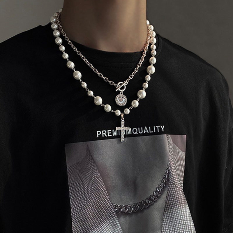 Vòng cổ hình thánh giá đính ngọc trai nhân tạo thời trang