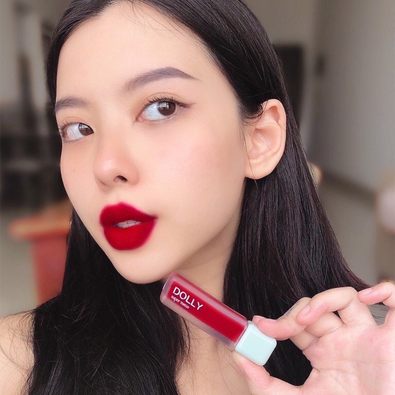 Son kem lì màu đỏ BURGUNDY Dolly super matte, son kem lì không chì bền màu lâu trôi