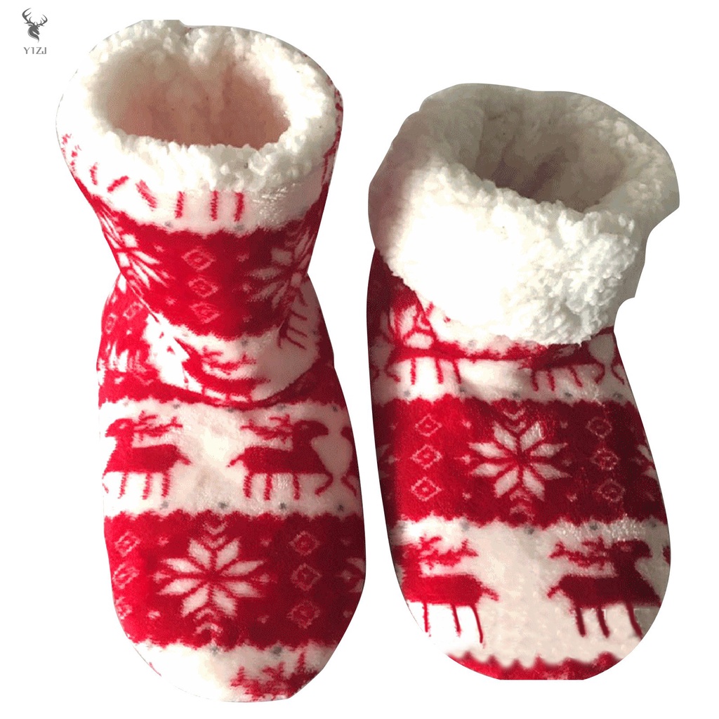 COD&amp; Adult's Christmas Warm Slippers Non-Slip Wearable Socks Soft Fleece Gripper Shoes