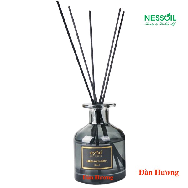 Bộ tinh dầu nước hoa thơm phòng Eyun hương Gỗ Đàn Hương gồm 1 chai tinh dầu 100ml + 1 bộ que khuếch tán màu đen