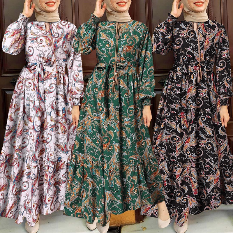 Zanzea Đầm Maxi Dài Tay In Họa Tiết Hoa Phong Cách Cổ Điển Dành Cho Nữ