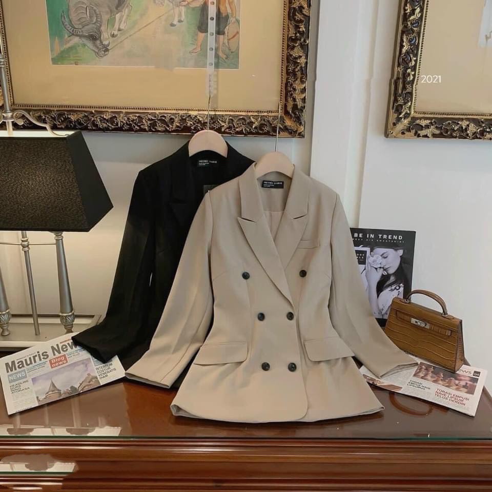 Áo vest nữ trơn Hàn Quốc thiết kế 2 lớp dáng váy trẻ trung thanh lịch, áo khoác blazer mùa đông nữ kèm móc | BigBuy360 - bigbuy360.vn
