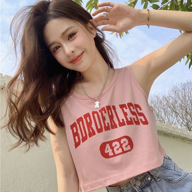 Áo Thun Thể Thao Không Tay In Chữ Phong Cách Mỹ Thời Trang Mùa Hè 2022 Dành Cho Nữ