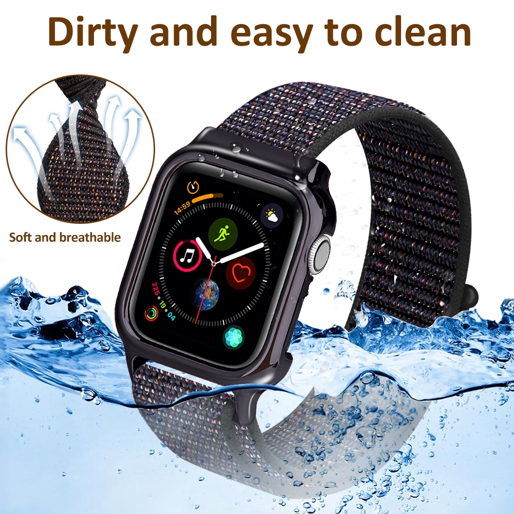 Vỏ bảo vệ kèm dây đeo nylon cho đồng hồ thông minh Apple Watch dòng thế hệ 4 5 40mm 44mm