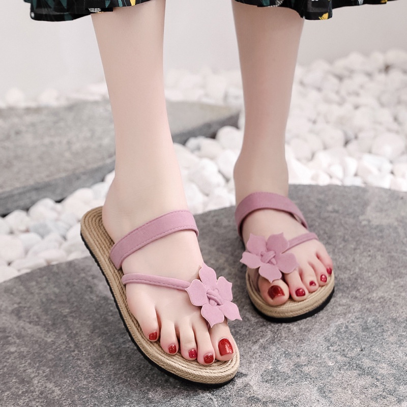 Dép đan cói IELGY đính hoa thời trang đi biển dành cho nữ