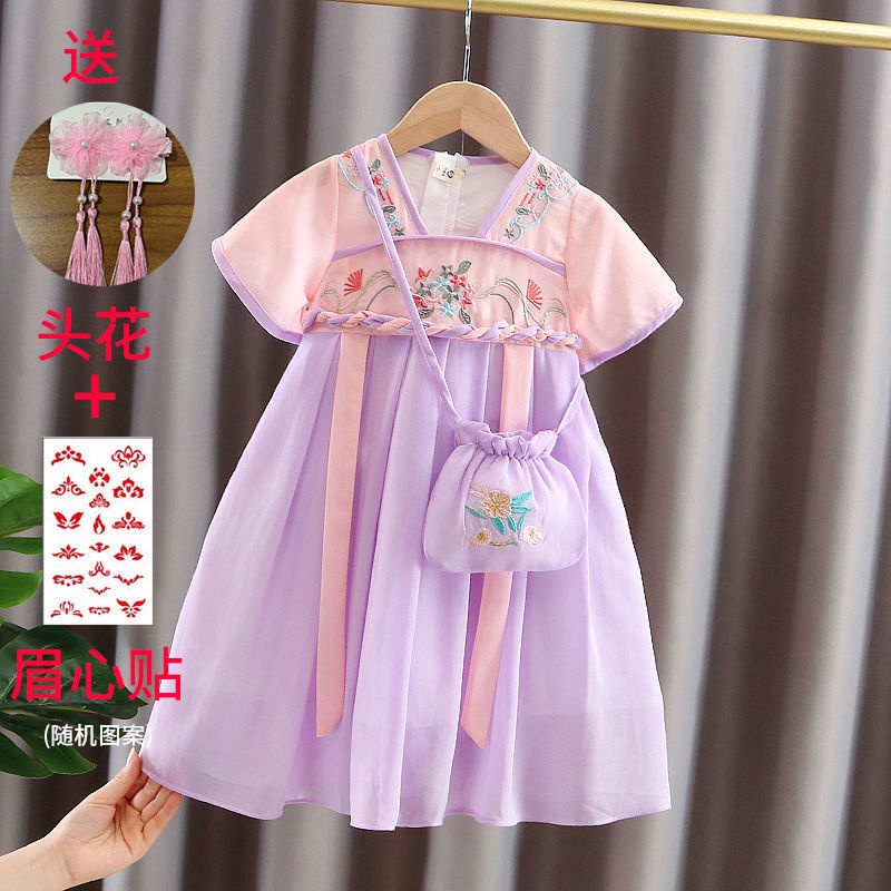 Đầm Hán Phục Tay Ngắn Chất Liệu Chiffon Thời Trang Mùa Hè Phong Cách Trung Hoa Mới 2022 Cho Bé Gái