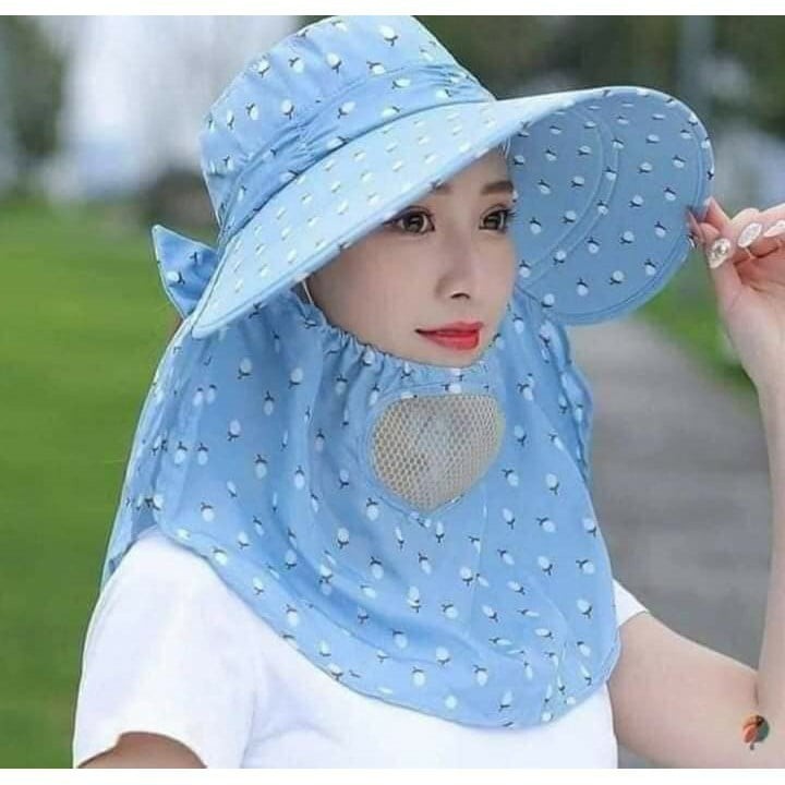 Mũ Chống Nắng Nữ Mùa Hè Vành Rộng, Nón Đi Nắng + Khẩu Trang, thô Kaki Thoáng Khí , Không Cong Gẫy