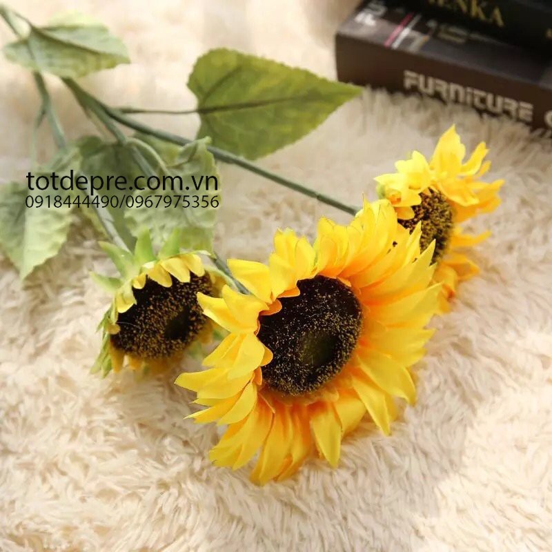 Cành Hướng Dương 3 Bông Lớn - Hoa Giả Cao Cấp