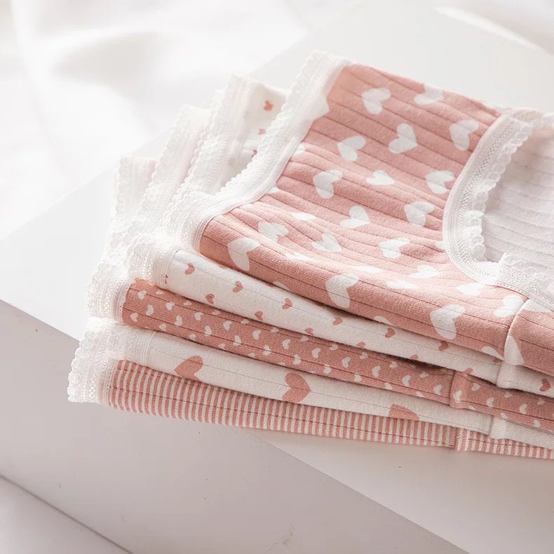 Quần Lót Cotton Tăm Co Giãn 4 Chiều Hình Trái Tim Hồng Siêu Xinh