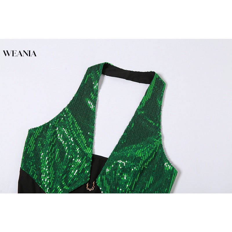 Đầm Hai Dây Màu Sắc Tương Phản Đính Kim Sa Quyến Rũ Cho Nữ