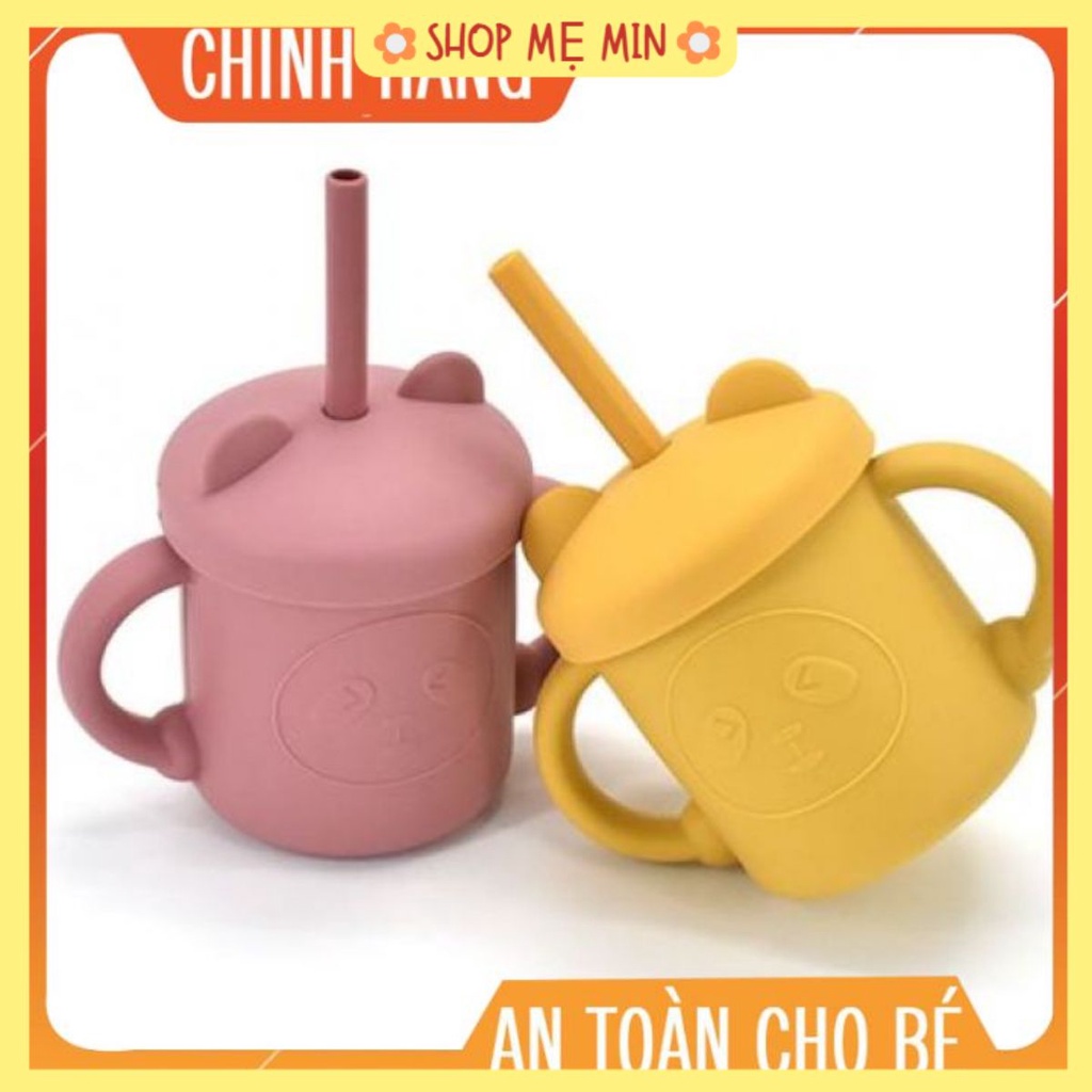 Cốc tập uống nước Silicon hình Gấu kèm 2 ống hút chống đổ cho bé (Sản phẩm không kèm hộp)