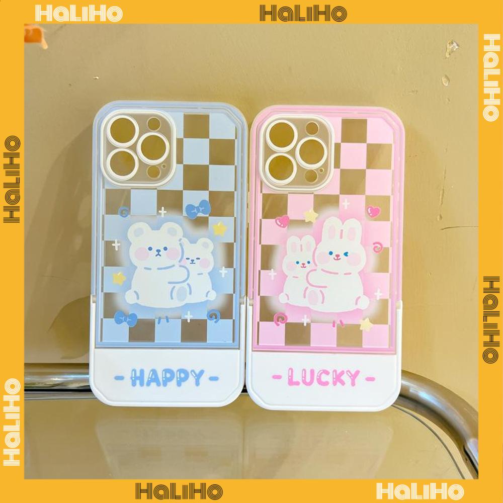 iPhone Case Acrylic Invisible Folding Stand Silicone Soft Case Shockproof Camera Cover Rabbit Cute Cartoon Compatible For iPhone 11 Pro Max 13 Pro Max 12 Pro Max 7Plus xr XS Max
