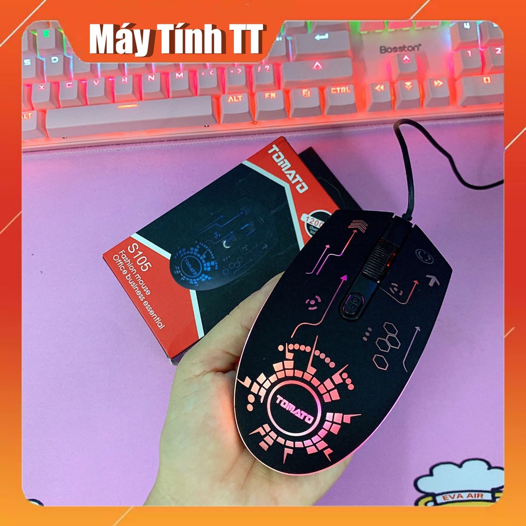 Chuột máy tính Tomato S105 led RGB , chuột quang có dây với 1200dpi bảo hành chính hãng 6 tháng - Máy Tính TT