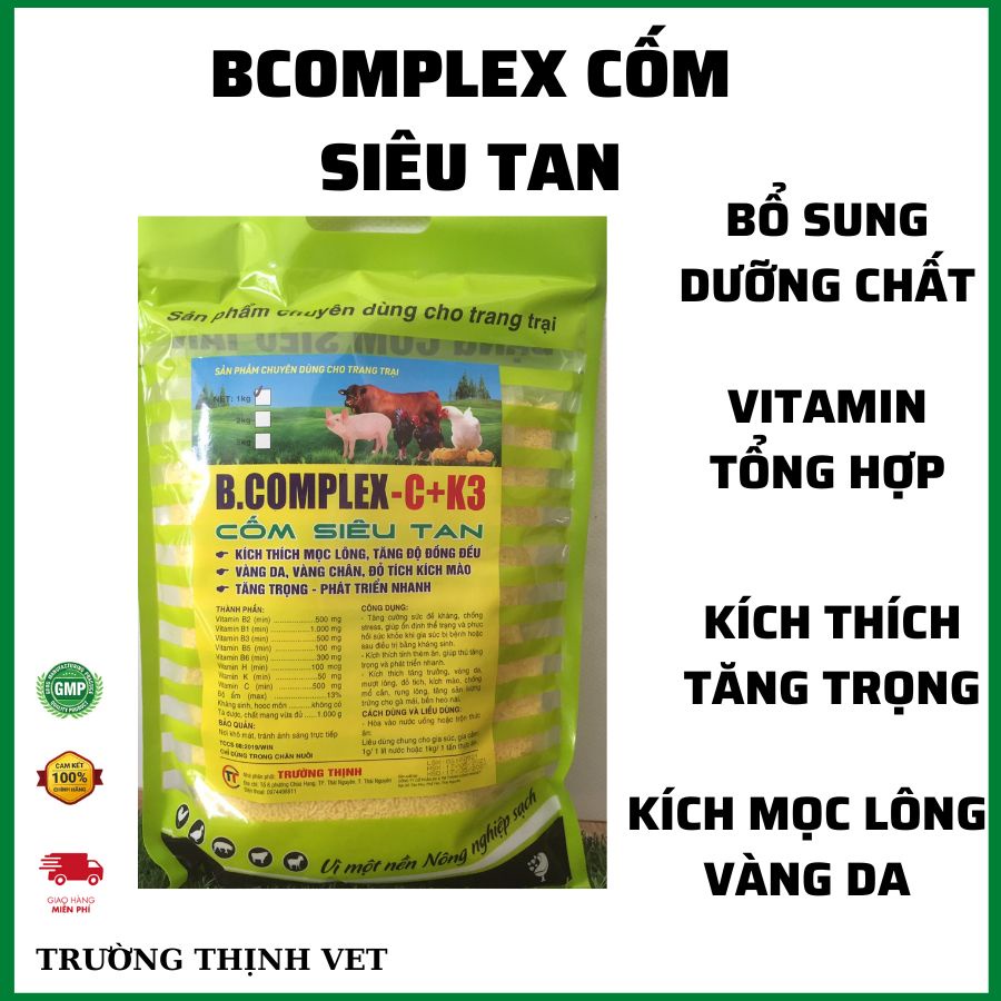 [1kg BCOMPLEX C K3 CỐM siêu tan] bổ sung vitamin b1,b2,b3,b5,b6, vitamin c, chất bổ cho chó, mèo, lợn, gà, dê, chim