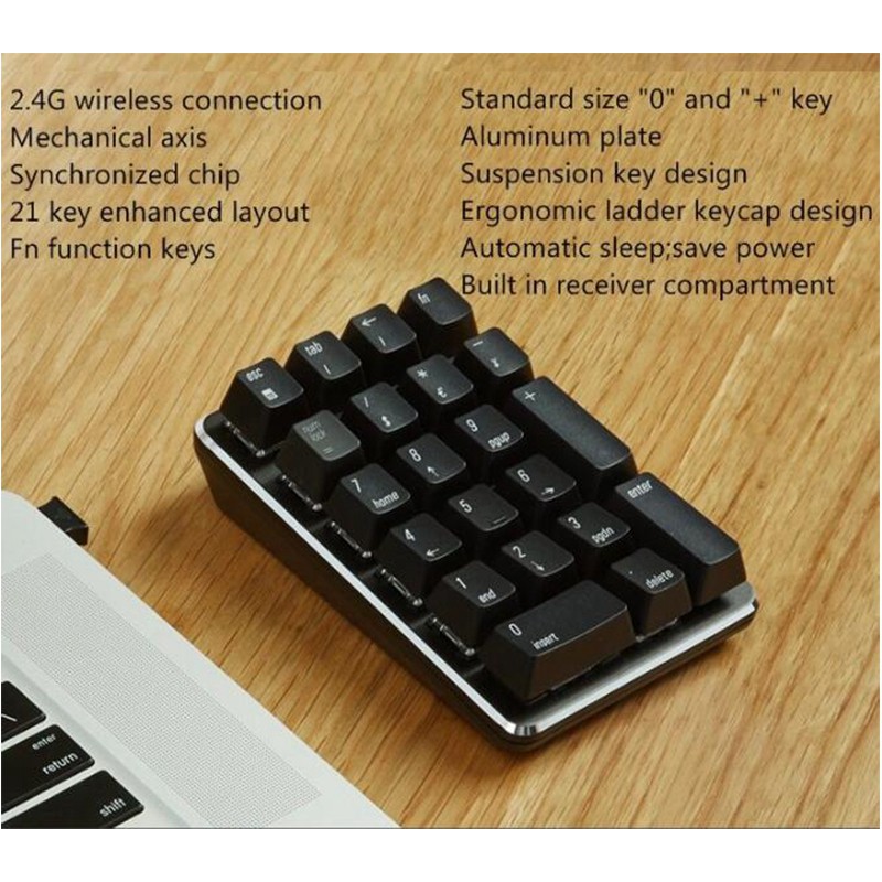 Smart 21 Key 2.4G Wireless/Bluetooth Mechanical Numeric Keypad Notebook,Desktop,Financial Accounting Wireless Keypad