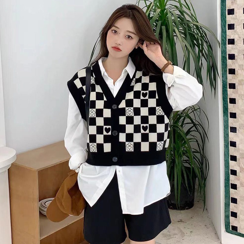 Áo len không tay cổ chữ V có nút gài thời trang dành cho nữ