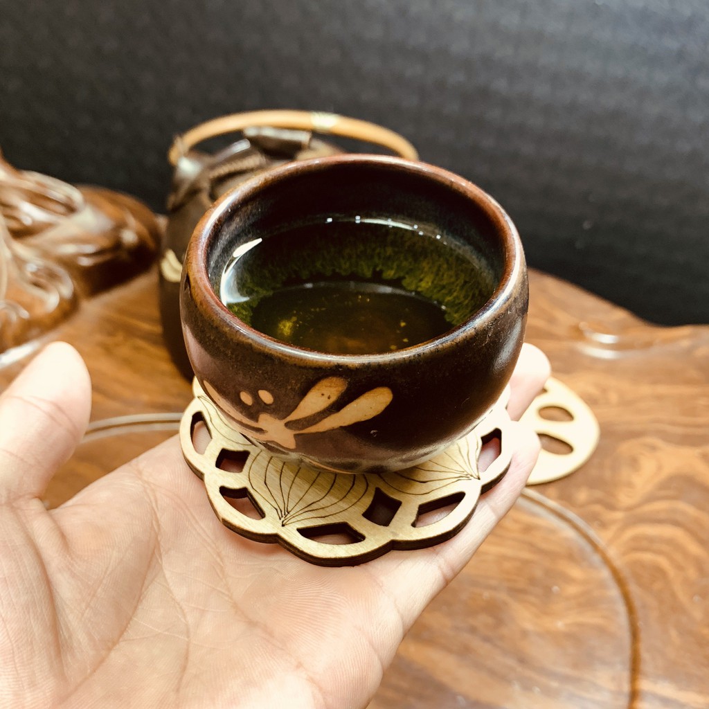 Lót Cốc Gỗ, Bộ Đế Lót Ly Họa Tiết Hoa Sen, Ngó Sen, Nụ Sen, Lá Sen Độc Đáo Được Thiết Kế Tinh Tế Sang Trọng