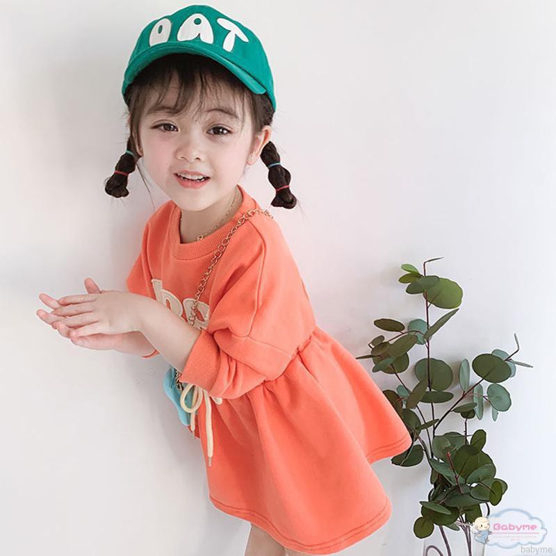 Đầm Cotton Dài Tay In Họa Tiết Chữ Cho Bé Gái