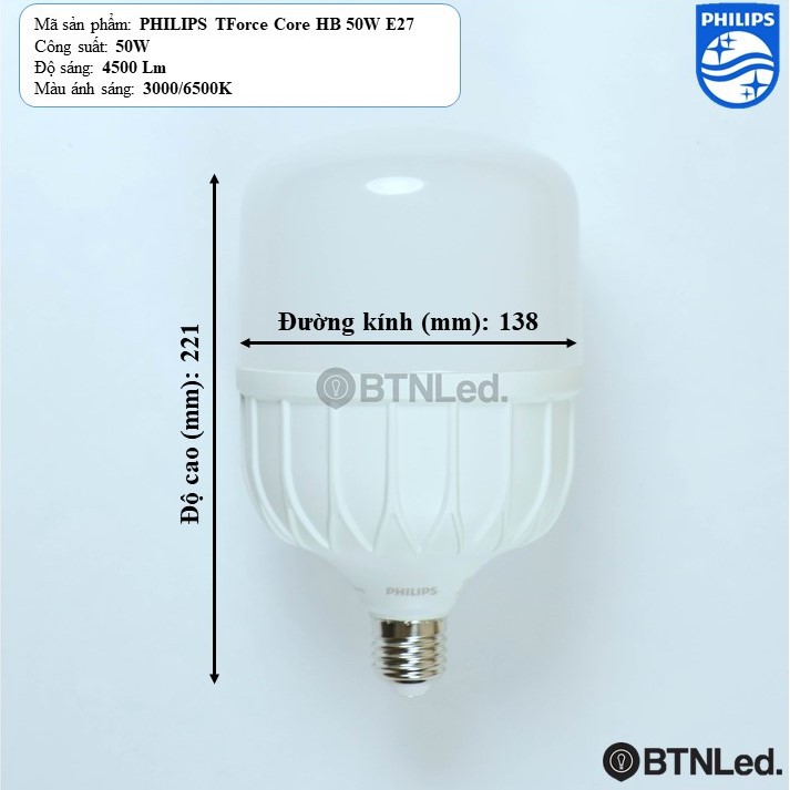 Bóng PHILIPS LED Bulb trụ 50W E27 - [HÀNG CHÍNH HÃNG] - Tiết kiệm điện, chất lượng ánh sáng cao | BigBuy360 - bigbuy360.vn