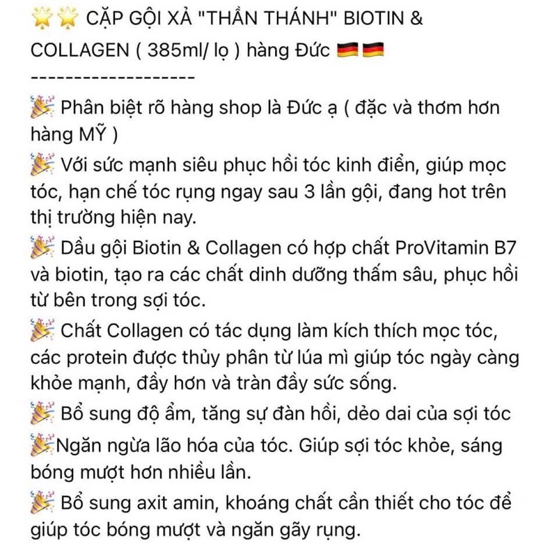 dầu gội &amp; xả biotin - hàng đức