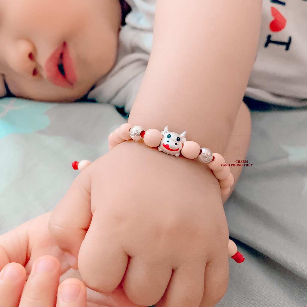 Vòng tay dâu tằm charm trâu (size cho bé từ sơ sinh tới lớn)