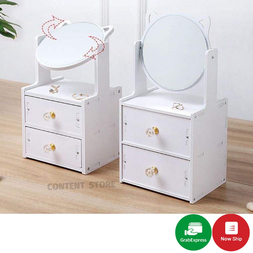 Kệ Đựng Mỹ Phẩm 2 Tầng Mini Có Kèm Gương Xinh Xắn