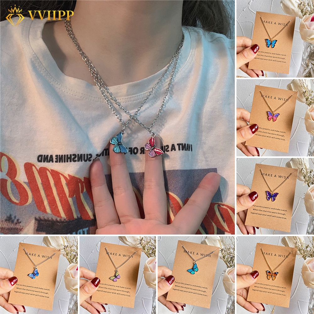 Vòng cổ nữ mạ bạc mặt hình bướm nhiều màu sắc thời trang Hàn Quốc