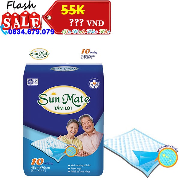 TẤM LÓT NGƯỜI LỚN SUNMATE - 45 X 70 CM - BỊCH 10 MIẾNG