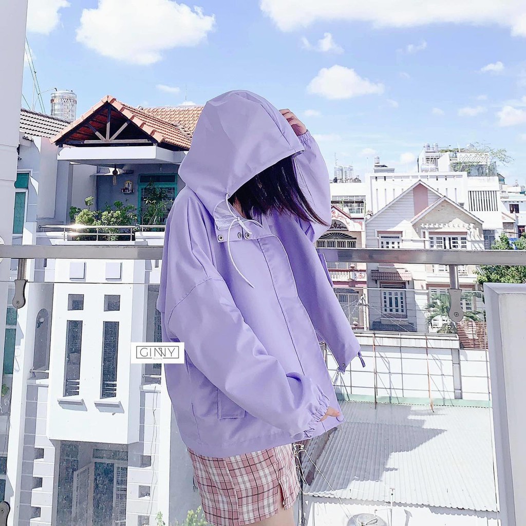 Áo Khoác Kaki RAINY Nữ   Jacket bigsize tay bồng bánh bèo pastel màu Tím | Xanh Ulzzang HOT