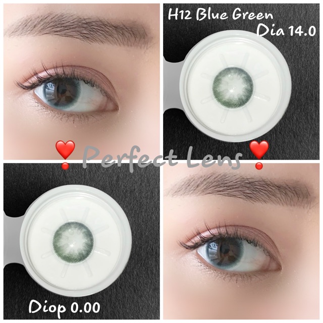 Lens Mắt , Kính Áp Tròng H12 BLUE GREEN Không Độ , DIA 14.0 , Cho Mắt Nhạy Cảm Giá Sale