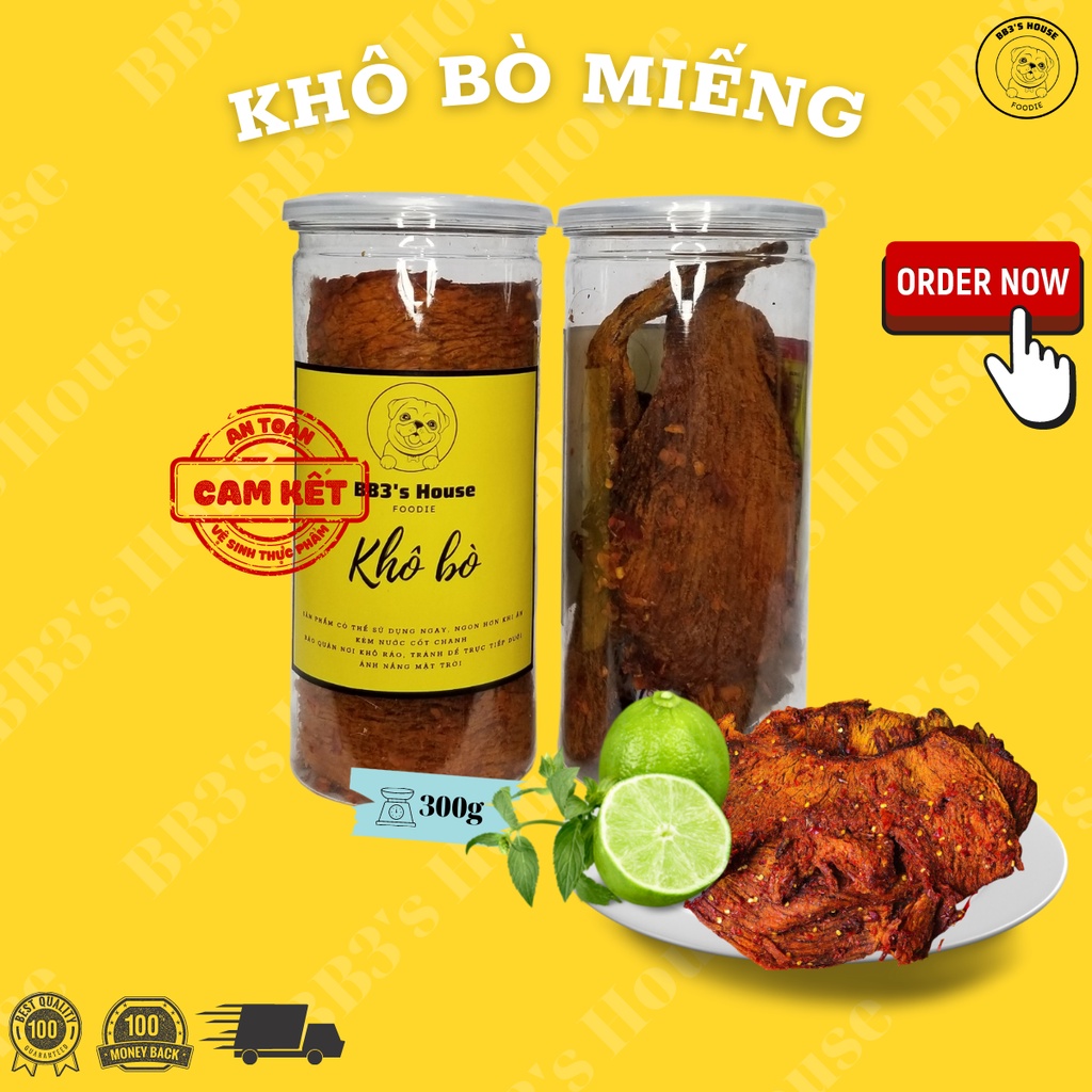 300Gram Khô bò nguyên miếng hàng handmade - Hũ pet 300gram khô bò nguyên miếng, làm từ bò thật 100%, cam kết ATVSTP