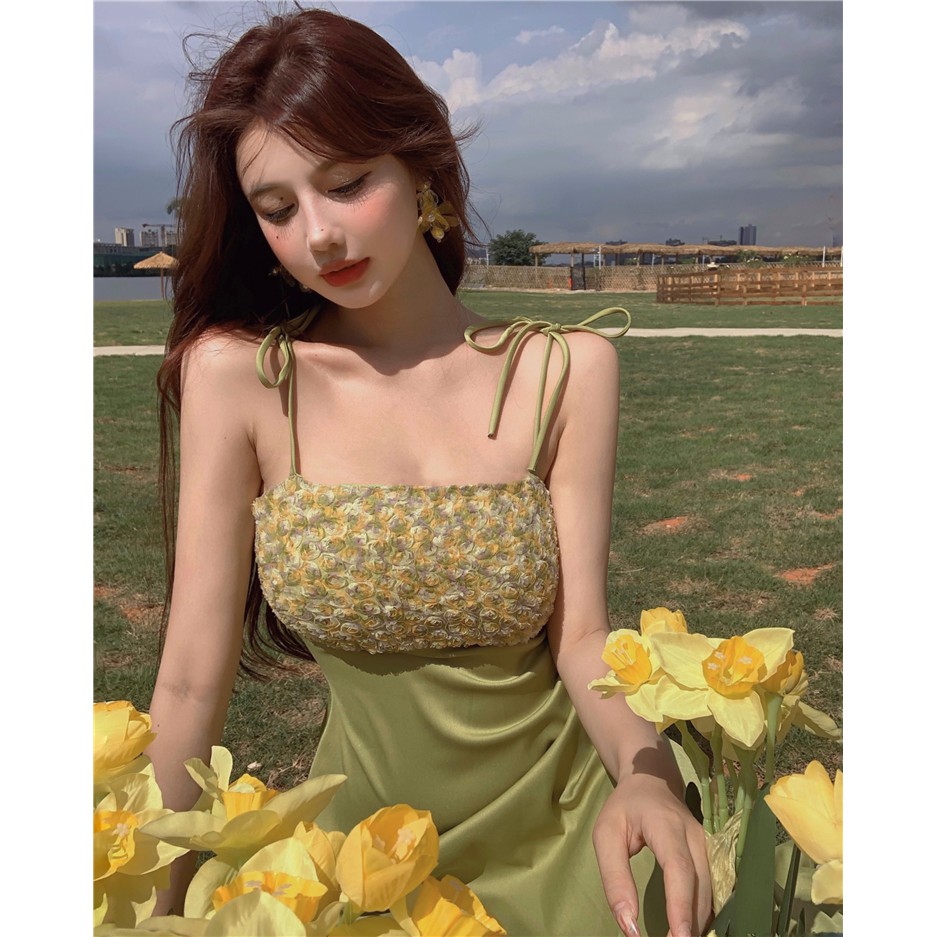 Đầm hai dây dáng ôm họa tiết hoa thời trang cho nữ