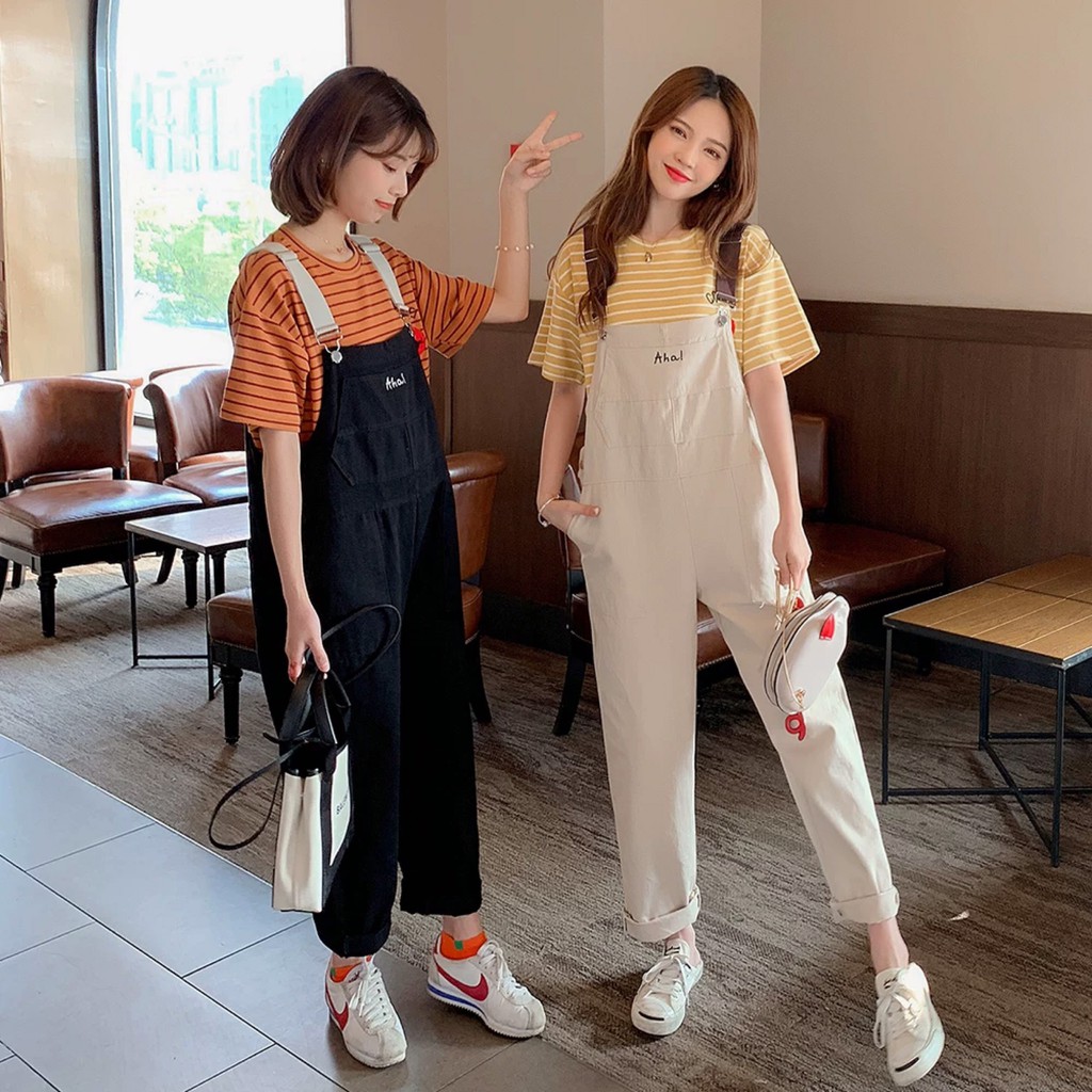 [ Hot trend ] Quần yếm kaki thêu chữ Aha phối dây màu siêu hot -ZP0002 | BigBuy360 - bigbuy360.vn