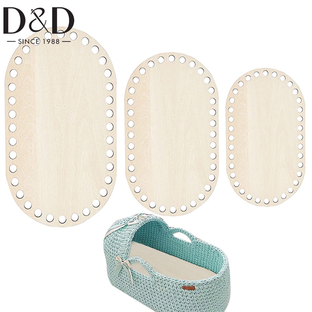 Set 3 Giỏ Đan Len Thủ Công Đế Gỗ Tự Nhiên Hình Oval