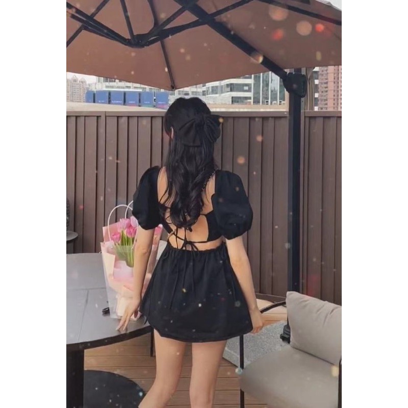 Đầm BRIE CLOTHING babydoll cột lưng khoét eo tay bồng cổ vuông - 008 - 208 | BigBuy360 - bigbuy360.vn