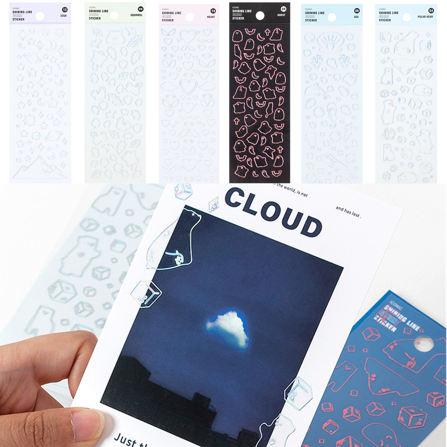 MIOSHOP Transparent Decals Polar Bear DIY Photo Sticker Cute Hand Account Flash Radium Nail Art Decoration Material Paste