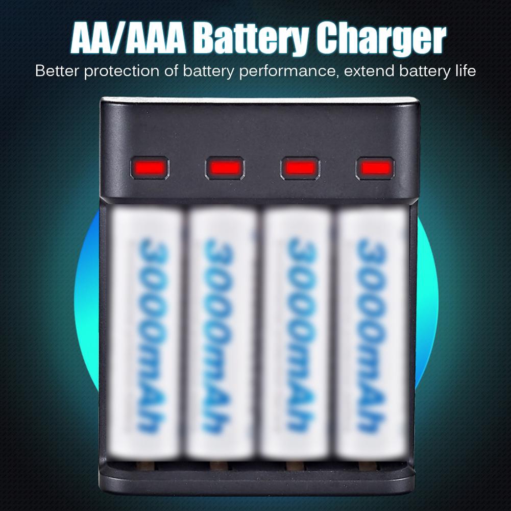 4 Slots Fast Charging Intelligent AA/AAA Rechargeable USB Battery Charger