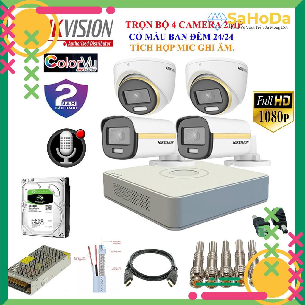 {CÓ MÀU 24/24 + CÓ MIC} Trọn bộ 1/2/3/4 Camera Hikvision chính hãng, có màu + mic 24/24, đầy đủ phụ kiện chỉ việc lắp.