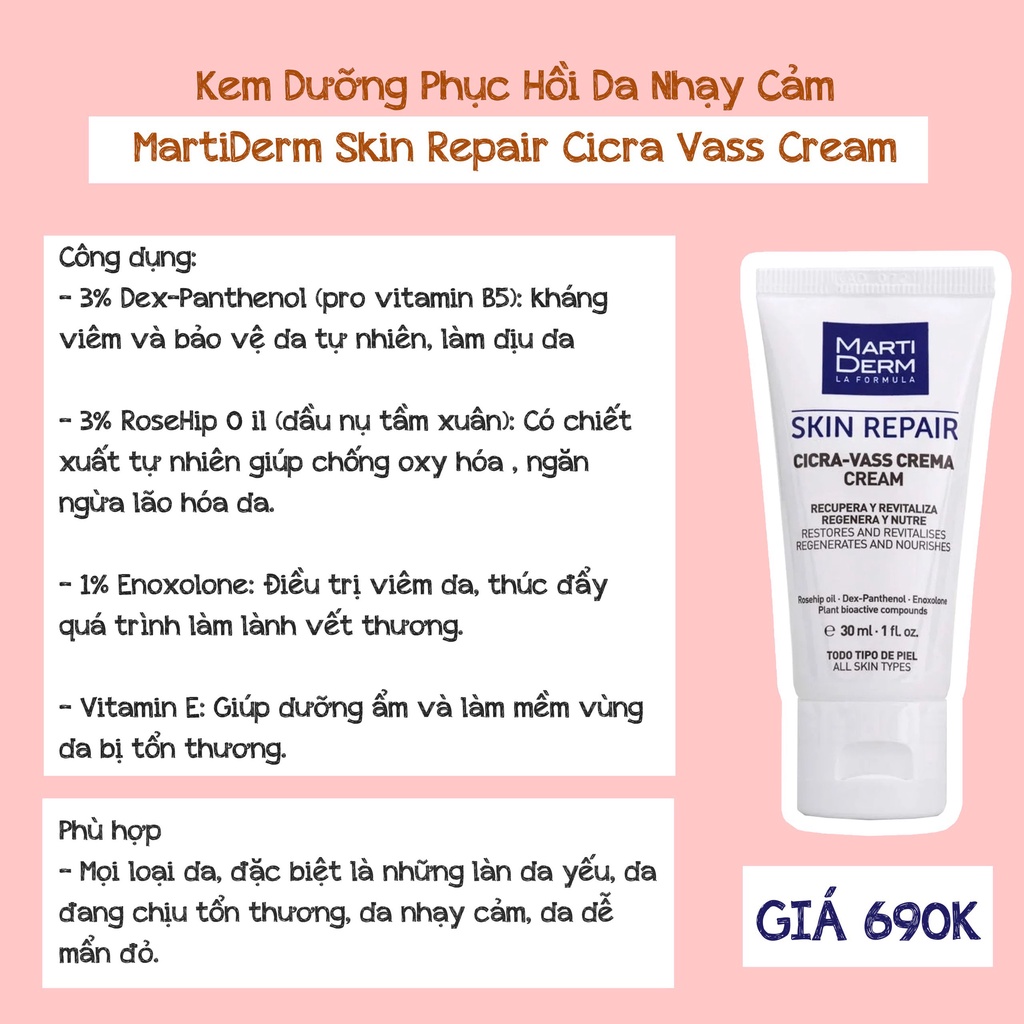 [Mã SKAMA8 giảm 8% đơn 300K] Kem Dưỡng Tái Tạo &amp; Phục Hồi Da Nhạy Cảm - MartiDerm Skin Repair Cicra Vass Cream