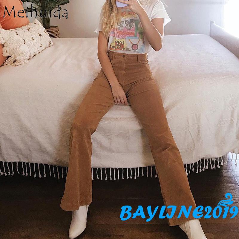 Quần Dài Ống Loe Lưng Cao Màu Trơn Thời Trang Cho Nữ