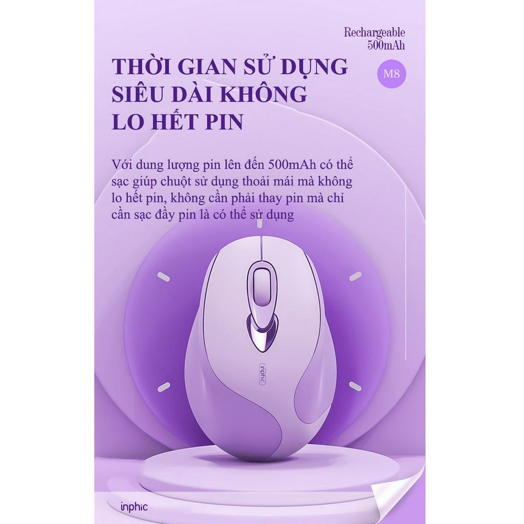 Chuột không dây INPHIC M8BT kết nối bằng Bluetooth với thiết kế màu tím Lavender cực đẹp