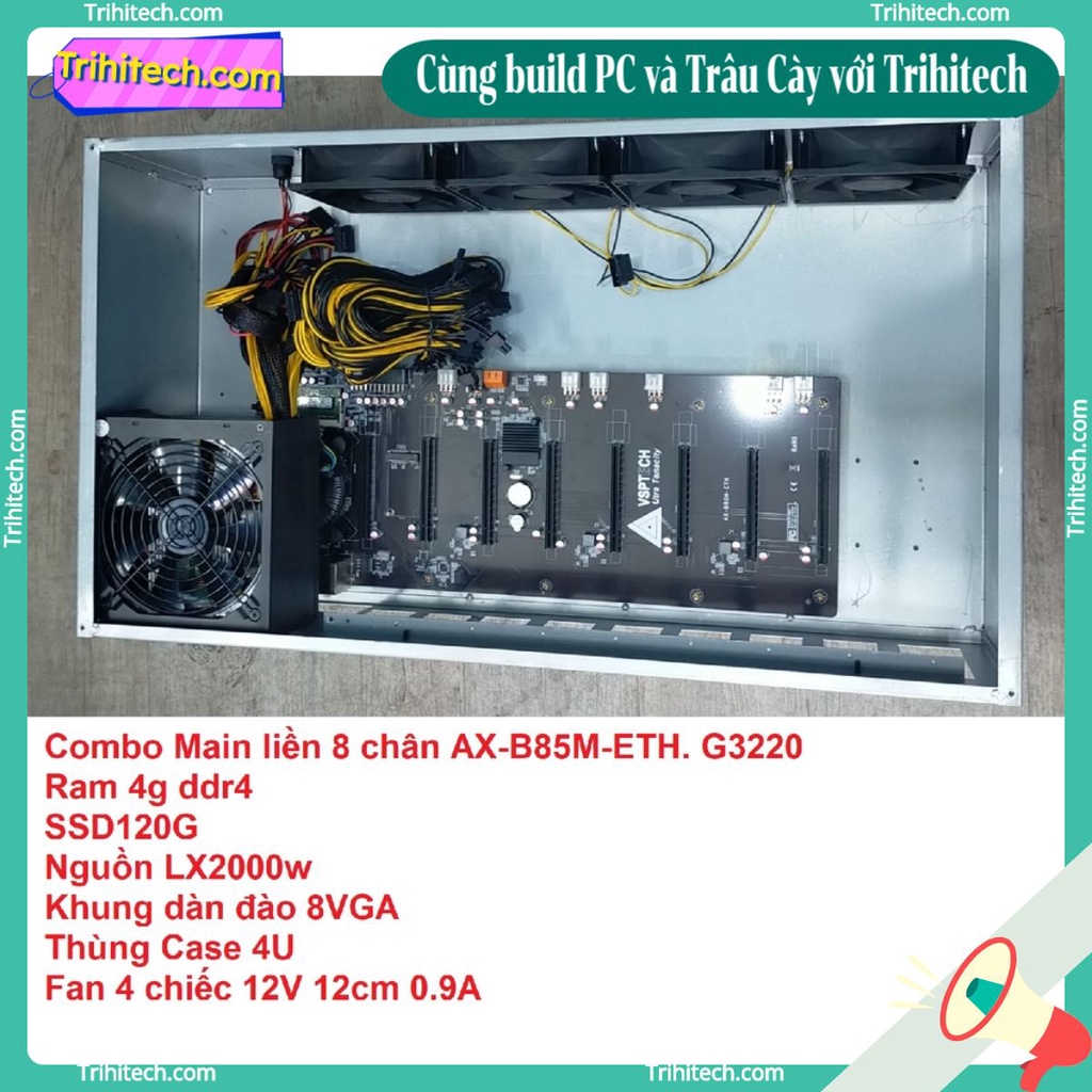 Thùng case4u full lòng mề 8 chân main b85 cho trâu cày chỉ rap vga chạy ngay