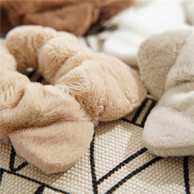 Dây Cột Tóc Tai Mèo Bằng Vải Lông flannel Màu Sắc Trơn Dành Cho Nữ