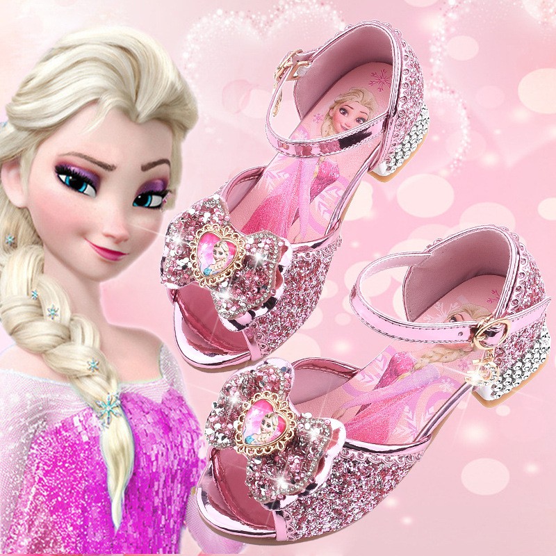 Children Princess Shoes Frozen Elsa Fashion Kids Girls Leather Soft Bottom Crystal Shoes